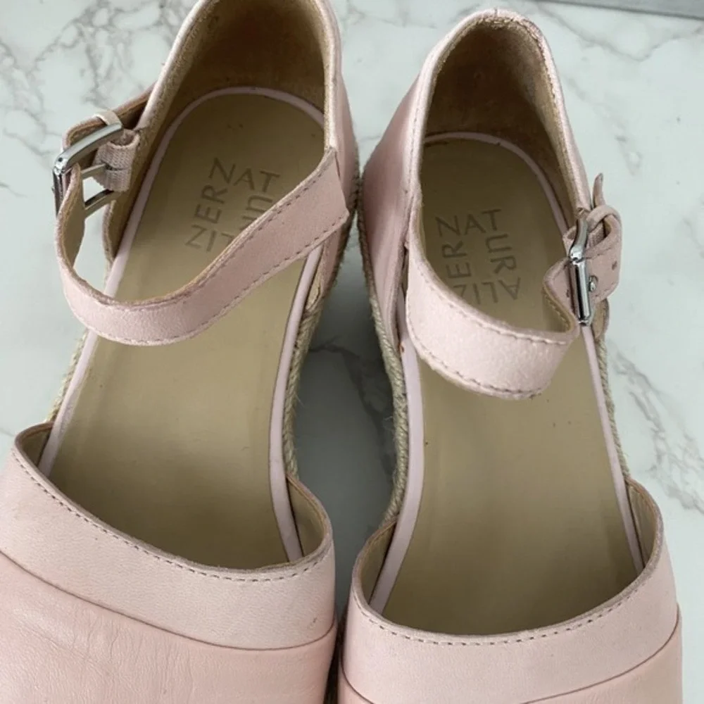 Naturalizer Espadrilles Sandals Women Sz 7.5 Pink Leather Platform Mid Heel‎